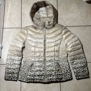 Calvin Klein Beige Leopard Print Puffer Jacket